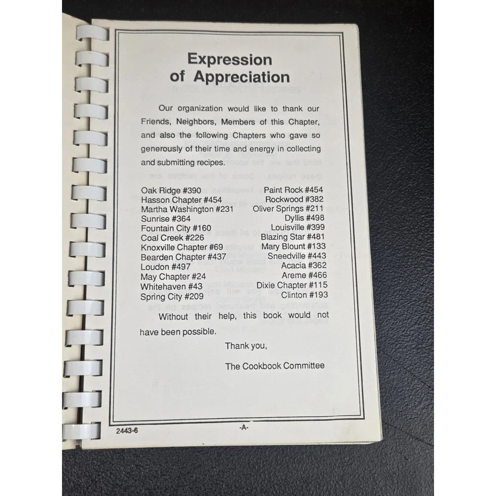 Eastern Star Kingston Chapter #405 Kingston, ‎ Tennessee Cookbook Recipe Book 86